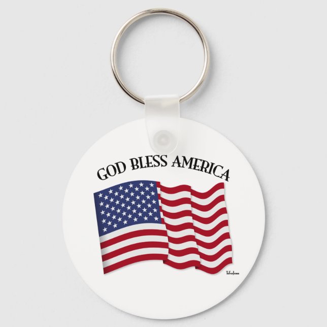 GOD BLESS AMERICA with US flag Keychain (Front)