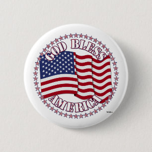 God Bless America With USA Flag And 50 Stars Button