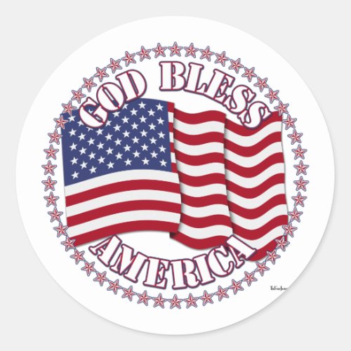 God Bless America With USA Flag And 50 Stars Classic Round Sticker