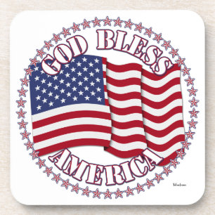God Bless America With USA Flag And 50 Stars Coaster