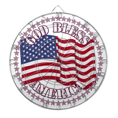 God Bless America With USA Flag And 50 Stars Dartboard With Darts
