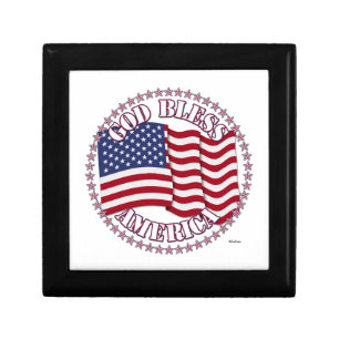 God Bless America With USA Flag And 50 Stars Jewelry Box