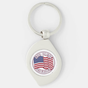 God Bless America With USA Flag And 50 Stars Keychain