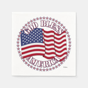 God Bless America With USA Flag And 50 Stars Napkins