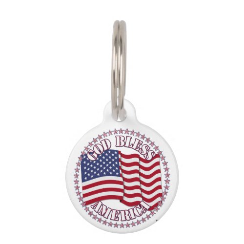 God Bless America With USA Flag And 50 Stars Pet ID Tag