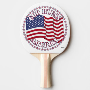 God Bless America With USA Flag And 50 Stars Ping Pong Paddle