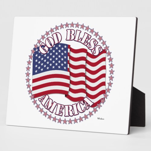 God Bless America With USA Flag And 50 Stars Plaque