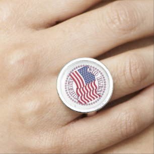 God Bless America With USA Flag And 50 Stars Ring