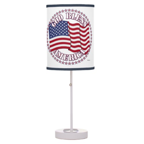 God Bless America With USA Flag And 50 Stars Table Lamp