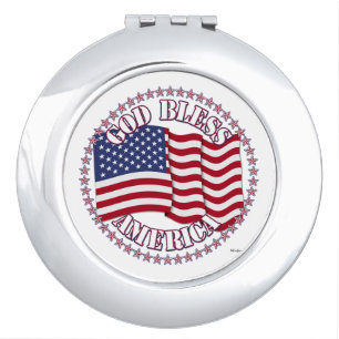 God Bless America With USA Flag And 50 Stars Vanity Mirror