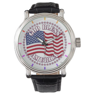 God Bless America With USA Flag And 50 Stars Watch