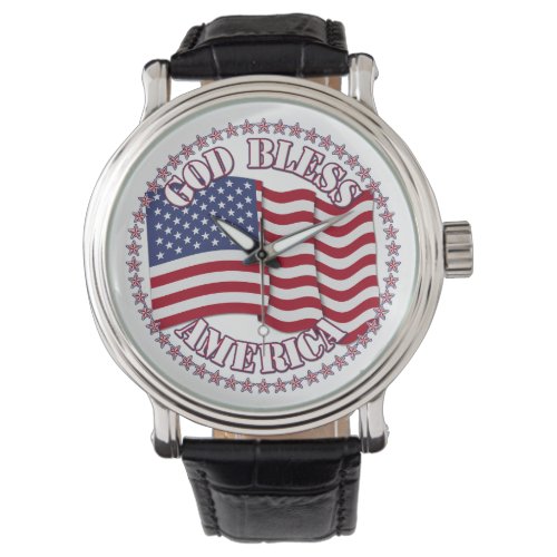 God Bless America With USA Flag And 50 Stars Watch