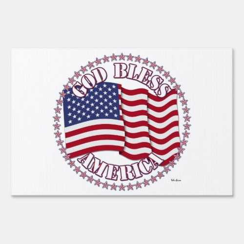 God Bless America With USA Flag And 50 Stars Yard Sign