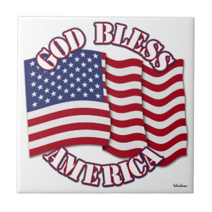 God Bless American with USA Flag Ceramic Tile