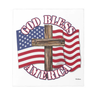 God Bless American with USA Flag & Cross Notepad
