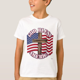 God Bless American with USA Flag & Cross T-Shirt