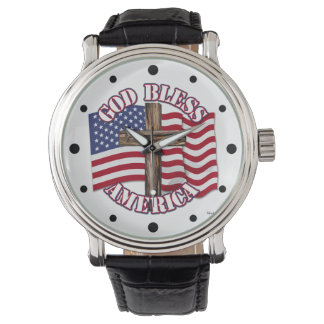 God Bless American with USA Flag & Cross Watch
