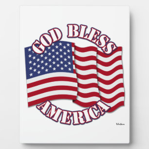 God Bless American with USA Flag Plaque