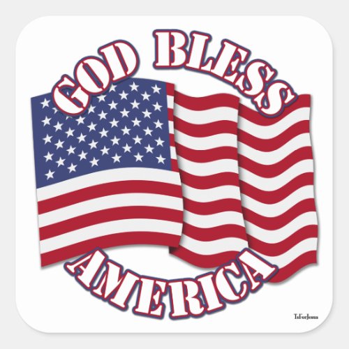 God Bless American with USA Flag Square Sticker