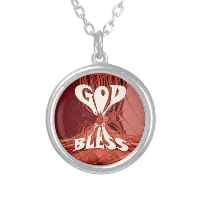 God Bless Art Print Silver Plated Necklace (Front)