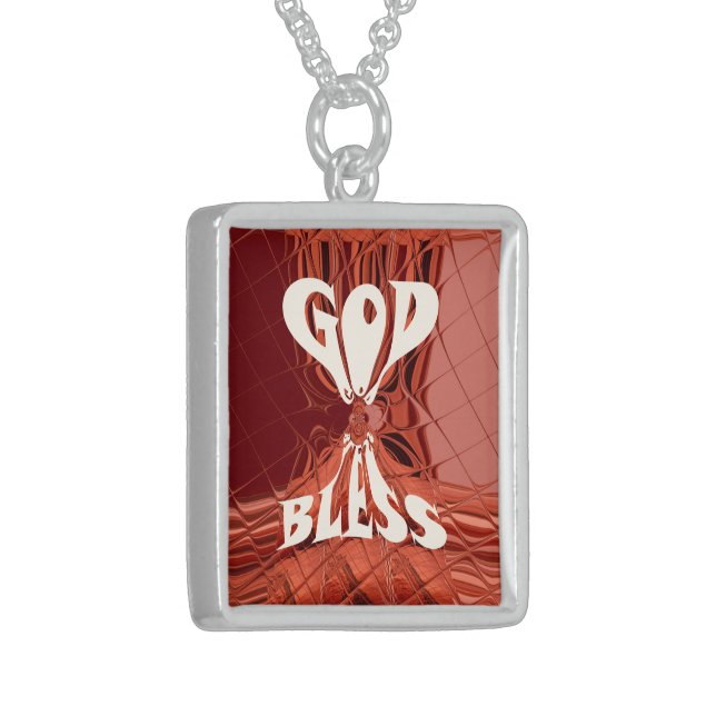 God Bless Art Print Sterling Silver Necklace (Front Left)