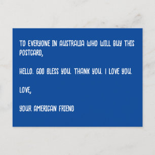 GOD Bless Australia. Love, Your American Friend. Postcard