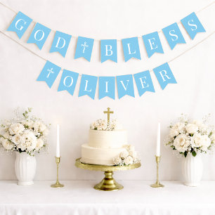 God Bless Baby Blue 6 Letter Boy Baptism Communion Bunting Flags