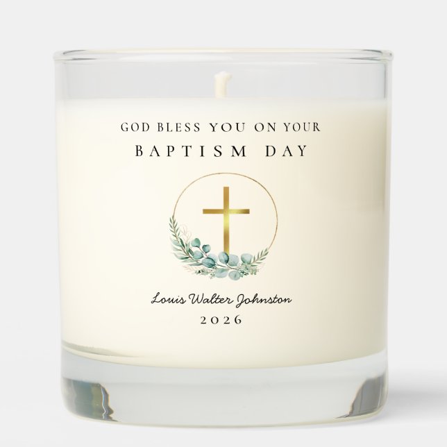God Bless Baptism Botanical  Scented Candle (Front)