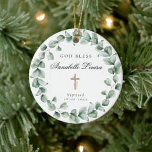 God Bless Baptism Eucalytus Ceramic Ornament