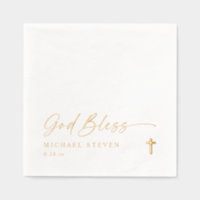 God Bless Baptism Napkins Modern Cross Gold