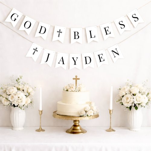 God Bless Black White 6 Letters Baptism Communion Bunting Flags
