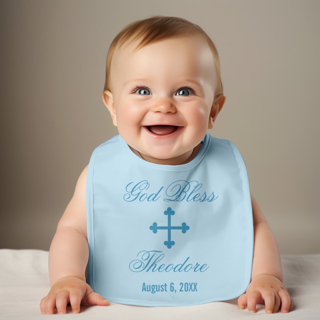 God Bless Blue Cross Baby Boy Baptism Bib (Creator Uploaded)