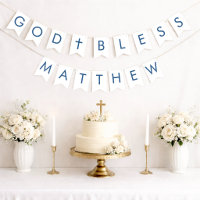God Bless Blue & White 7 Letters Baptism Communion