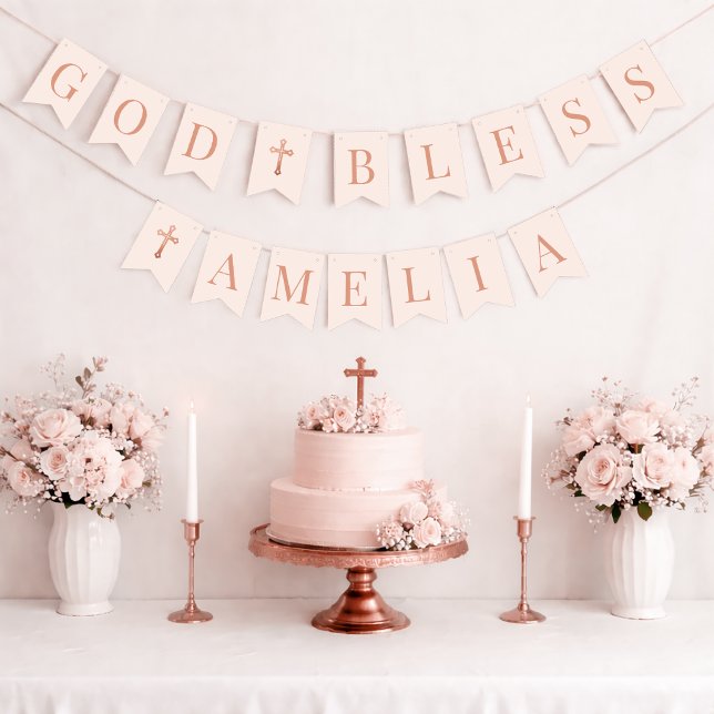 God Bless Blush Pink 6 Letters Baptism & Communion Bunting Flags (Creator Uploaded)