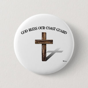 GOD BLESS COAST GUARD with rugged cross Button