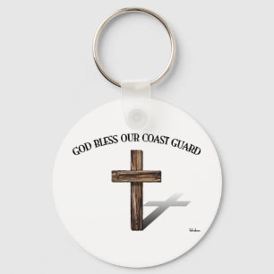 GOD BLESS COAST GUARD with rugged cross Keychain