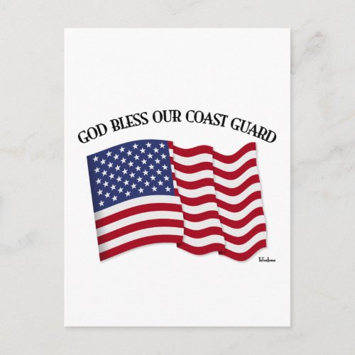 GOD BLESS COAST GUARD with  US flag Postcard