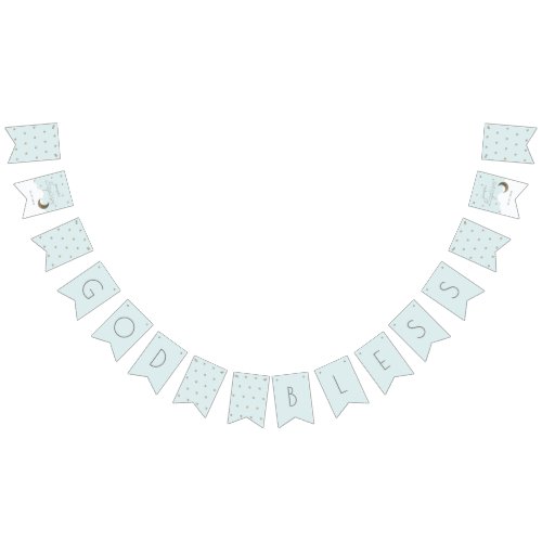 God Bless Crescent Moon  Stars Blue Boy Baptism Bunting Flags