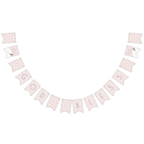 God Bless Crescent Moon  Stars Pink Girl Baptism Bunting Flags