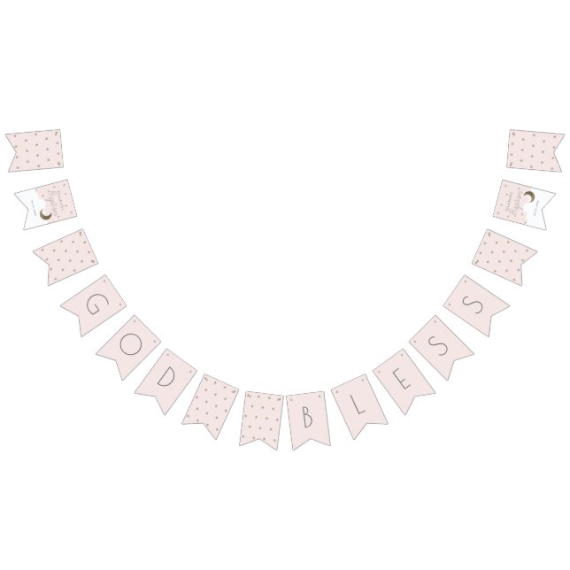 God Bless Crescent Moon & Stars Pink Girl Baptism Bunting Flags (All)