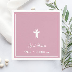 God Bless Cross Girl Baptism Napkins