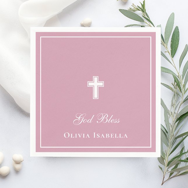 God Bless Cross Girl Baptism Napkins (Creator Uploaded)