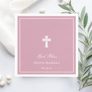 God Bless Cross Girl Baptism Napkins