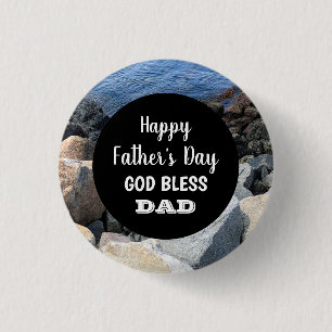 God Bless Dad Happy Father's Day Rocky Seashore Button