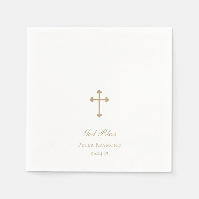 God Bless Gold Cross Boy Baptism Napkins (Front)