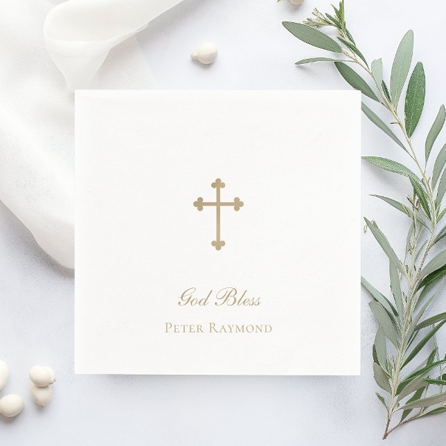 God Bless Gold Cross Boy Baptism Napkins (Creator Uploaded)