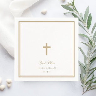 God Bless Gold Cross Boy Baptism Napkins