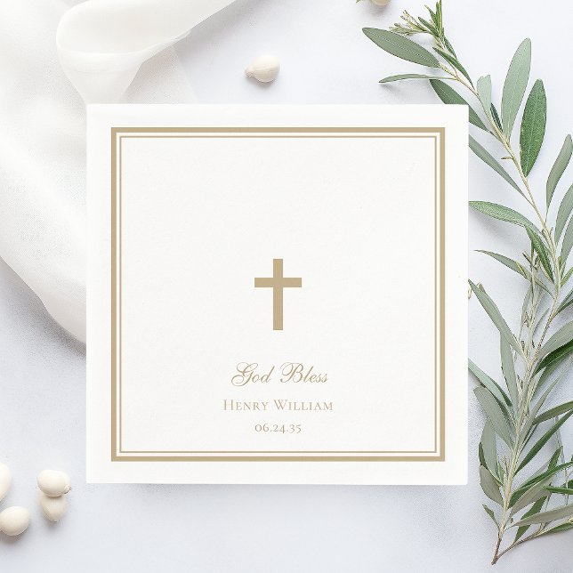 God Bless Gold Cross Boy Baptism Napkins (Creator Uploaded)