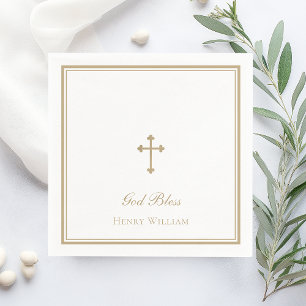 God Bless Gold Cross Boy Baptism Napkins