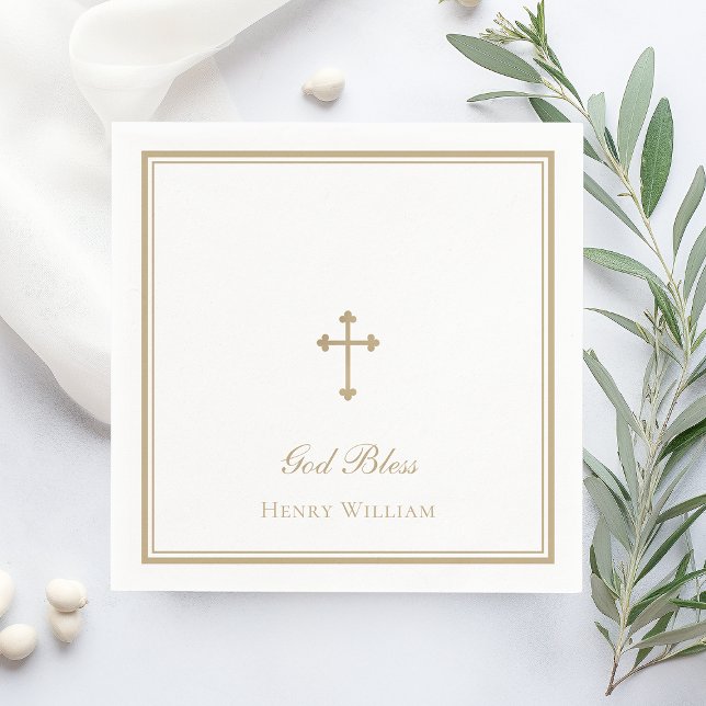 God Bless Gold Cross Boy Baptism Napkins (Creator Uploaded)